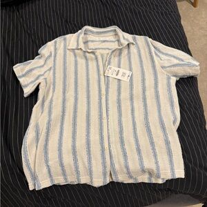 Zara Casual Blue and White Striped Shirt